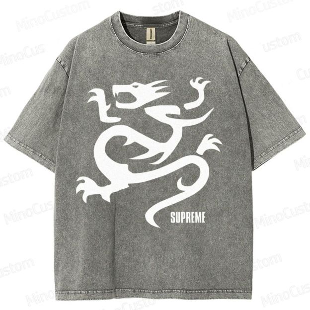 Flying Dragon Pattern Washed T-Shirt 