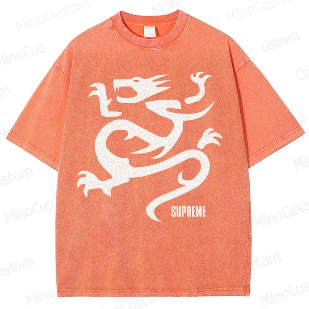 Flying Dragon Pattern Washed T-Shirt 