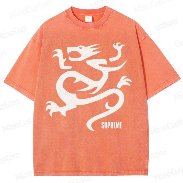 Flying Dragon Pattern Washed T-Shirt 
