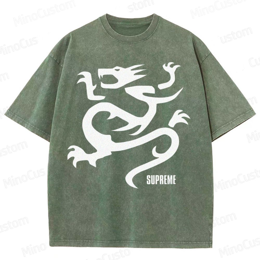 Flying Dragon Pattern Washed T-Shirt 