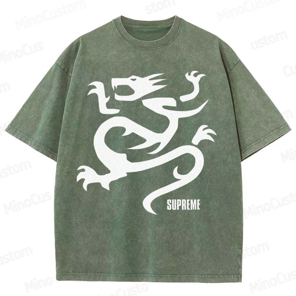 Flying Dragon Pattern Washed T-Shirt 