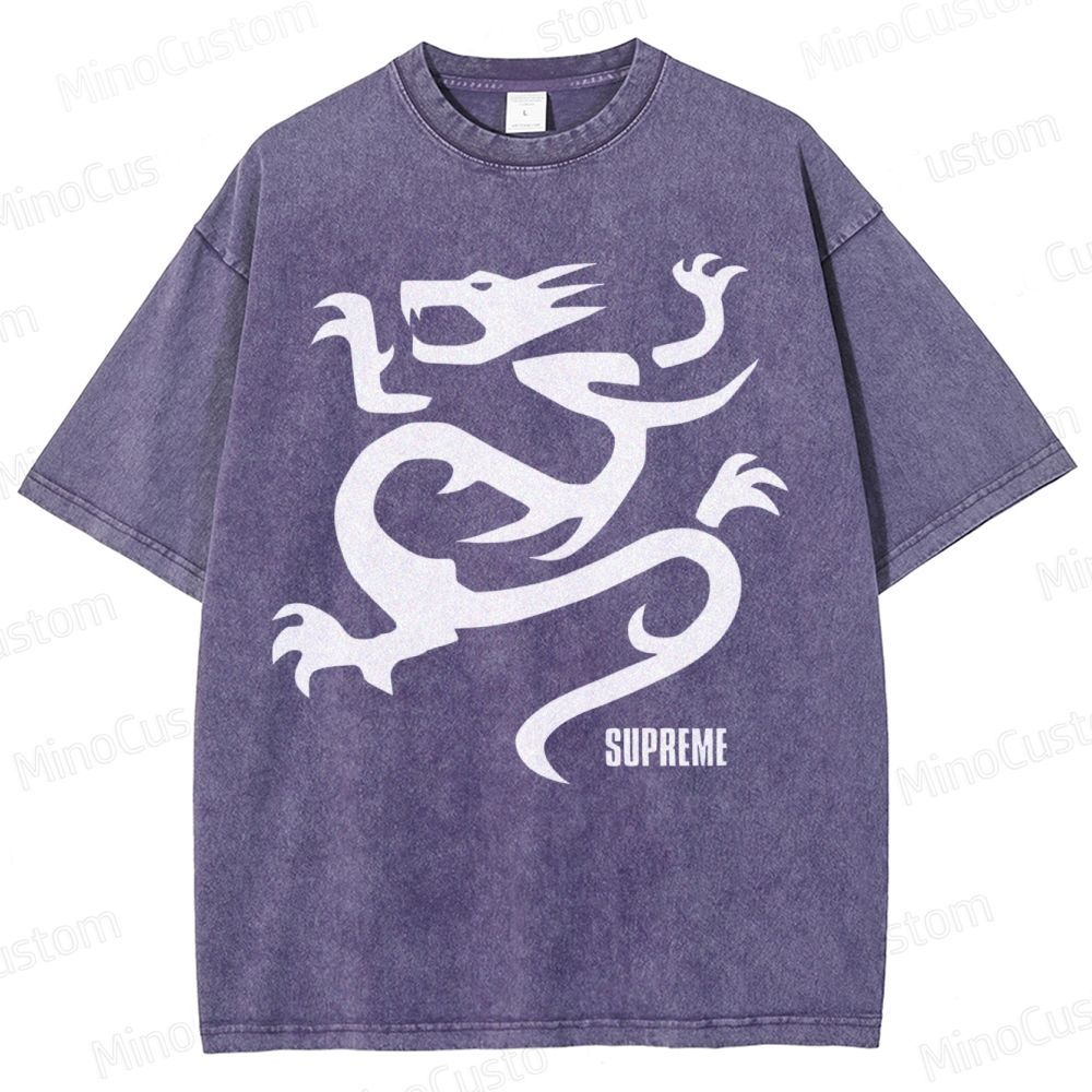 Flying Dragon Pattern Washed T-Shirt 