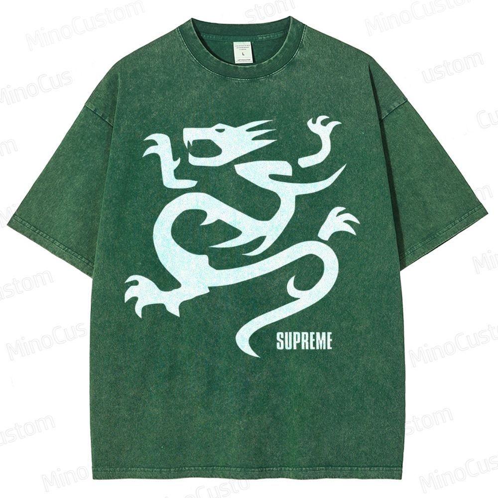 Flying Dragon Pattern Washed T-Shirt 