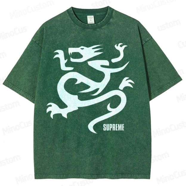 Flying Dragon Pattern Washed T-Shirt 