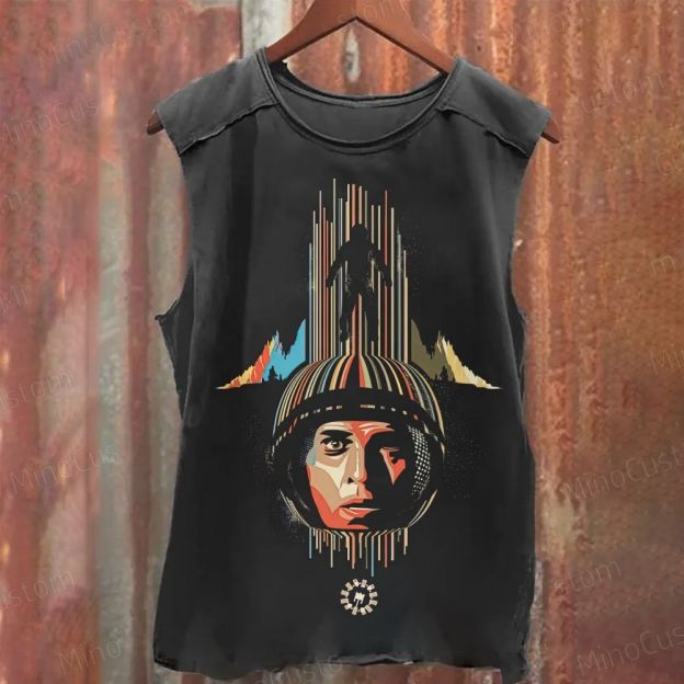 Astronaut - Themed Graphic Washed Sleeveless Tank Top