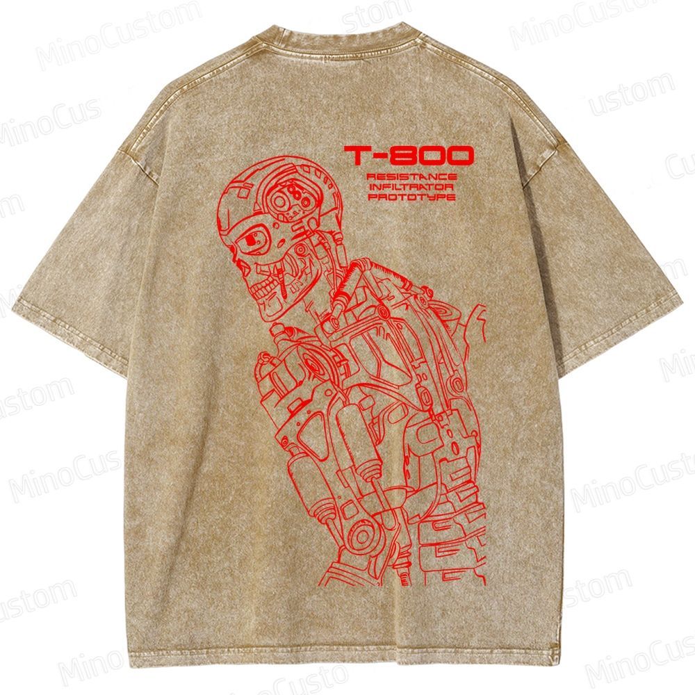 "Terminator" Themed Washed T - Shirt 