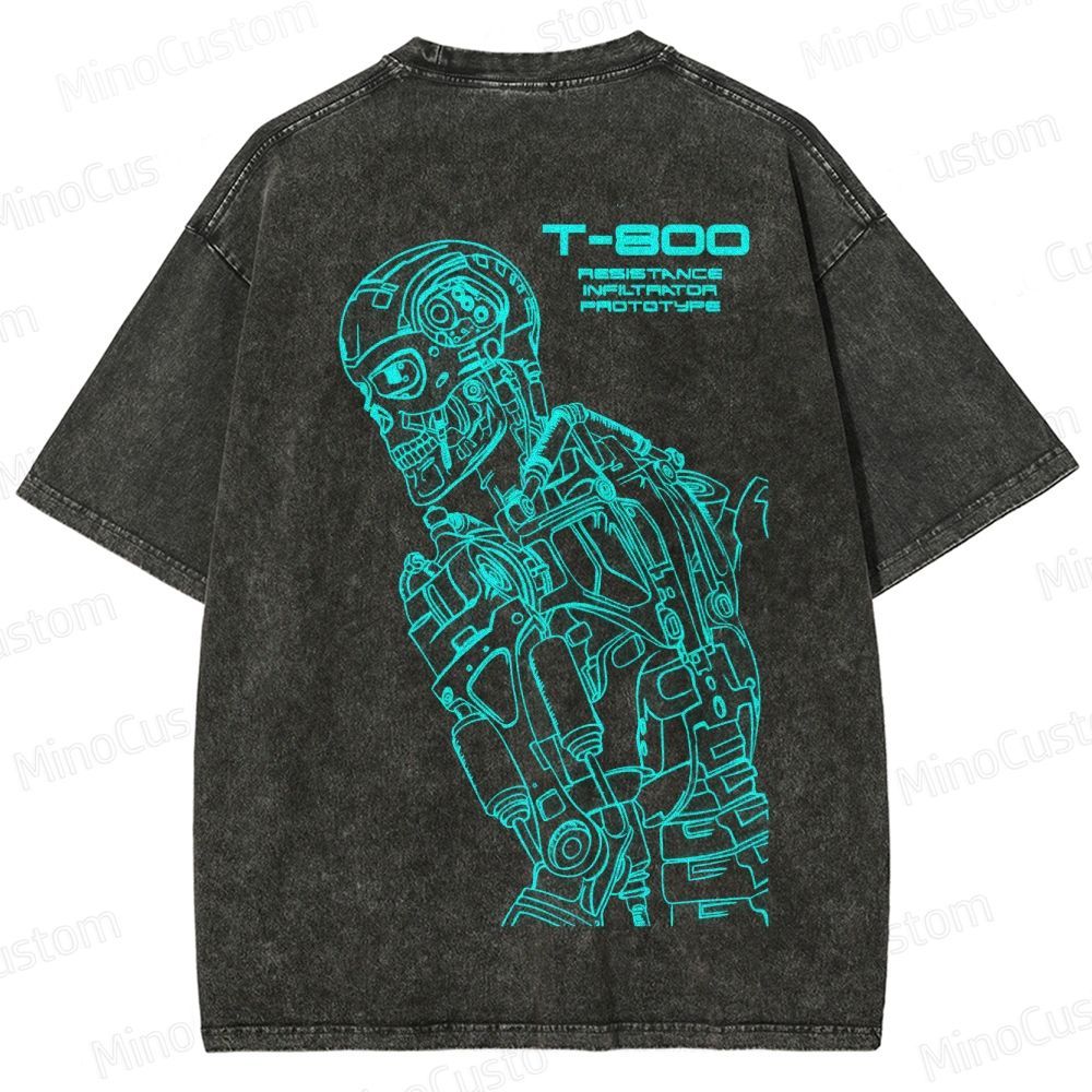 "Terminator" Themed Washed T - Shirt 