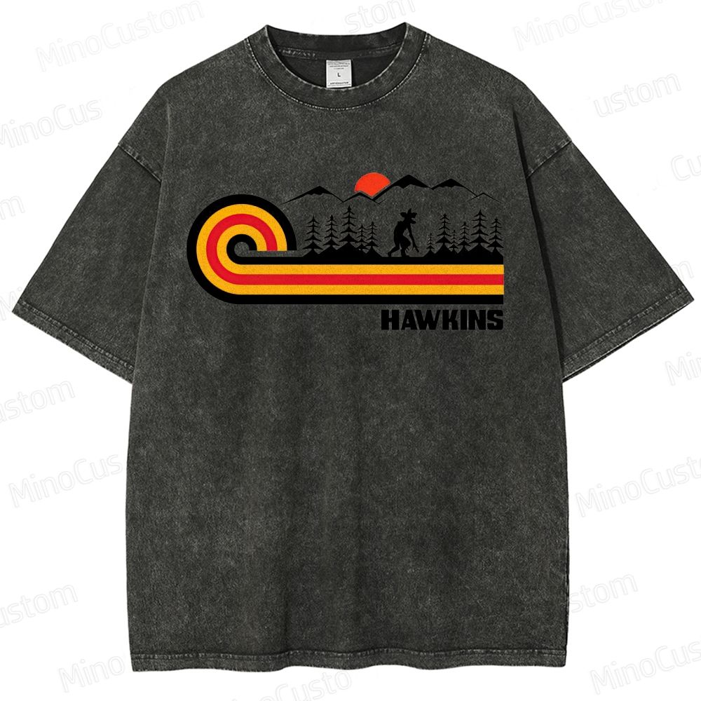 "Stranger Things" Hawkins Themed Washed T - Shirt