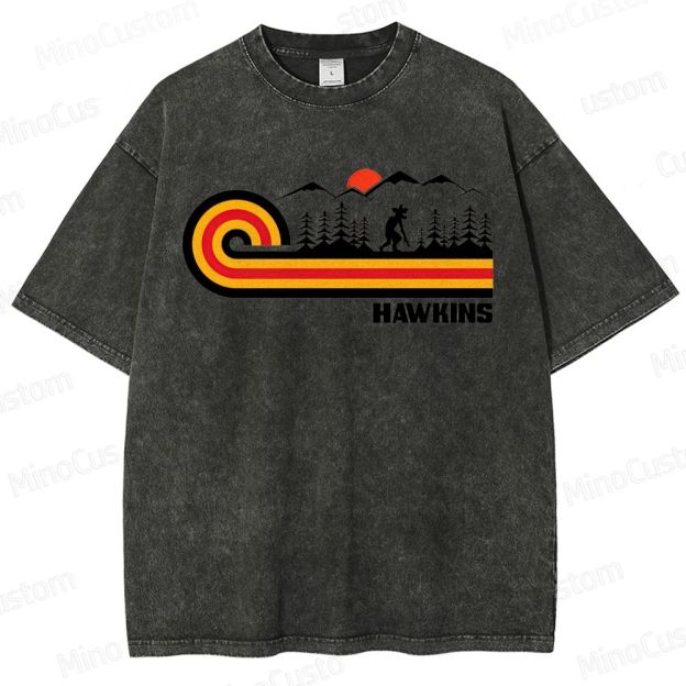 "Stranger Things" Hawkins Themed Washed T - Shirt