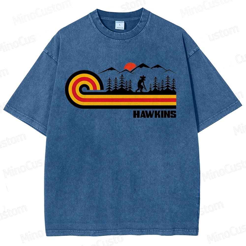 "Stranger Things" Hawkins Themed Washed T - Shirt