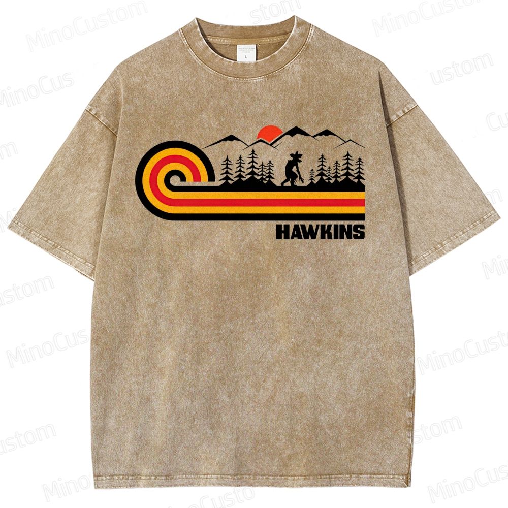 "Stranger Things" Hawkins Themed Washed T - Shirt