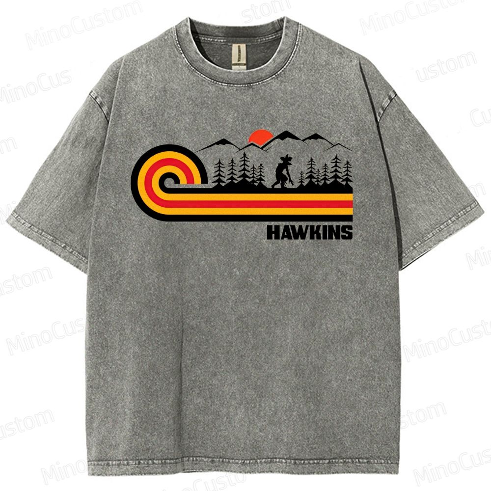 "Stranger Things" Hawkins Themed Washed T - Shirt