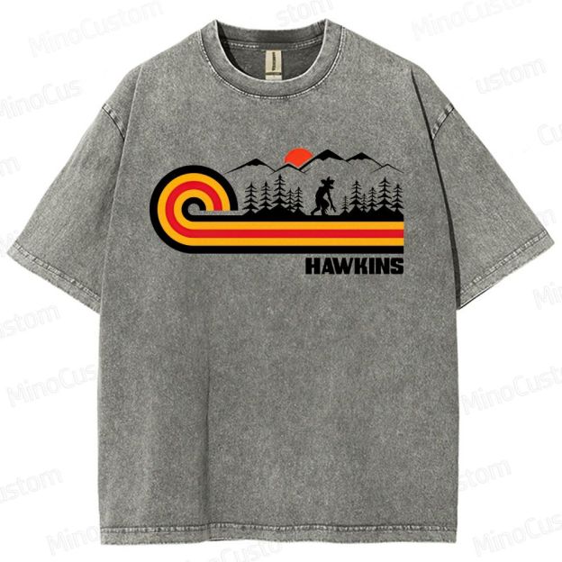 "Stranger Things" Hawkins Themed Washed T - Shirt