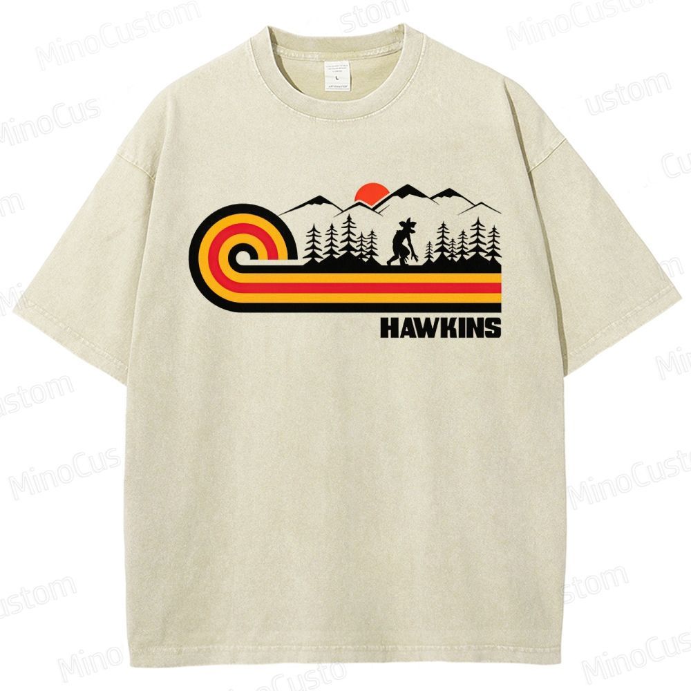 "Stranger Things" Hawkins Themed Washed T - Shirt