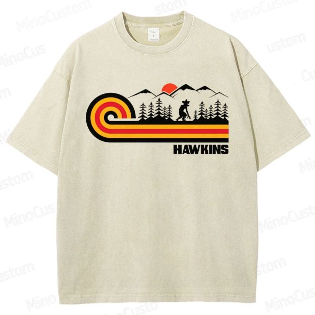 "Stranger Things" Hawkins Themed Washed T - Shirt