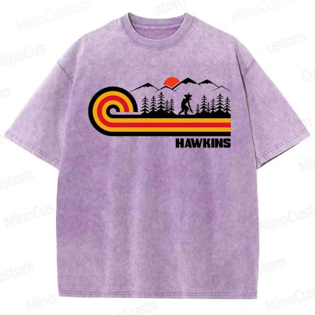 "Stranger Things" Hawkins Themed Washed T - Shirt