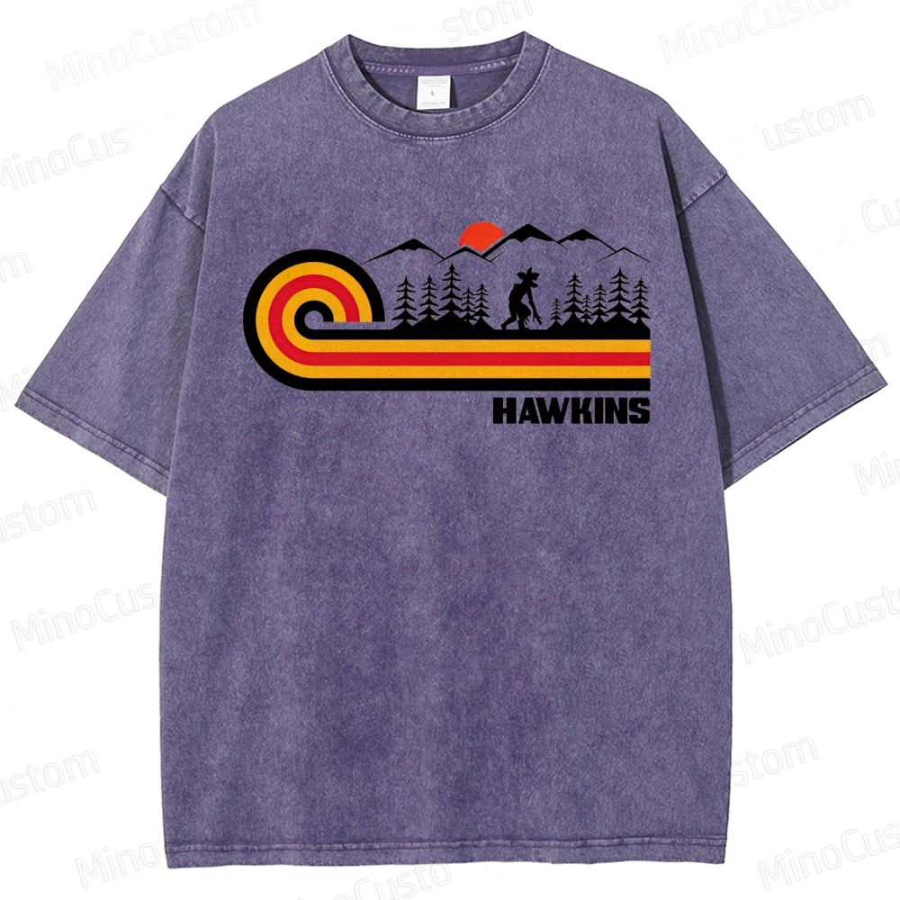 "Stranger Things" Hawkins Themed Washed T - Shirt