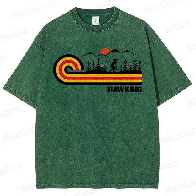 "Stranger Things" Hawkins Themed Washed T - Shirt