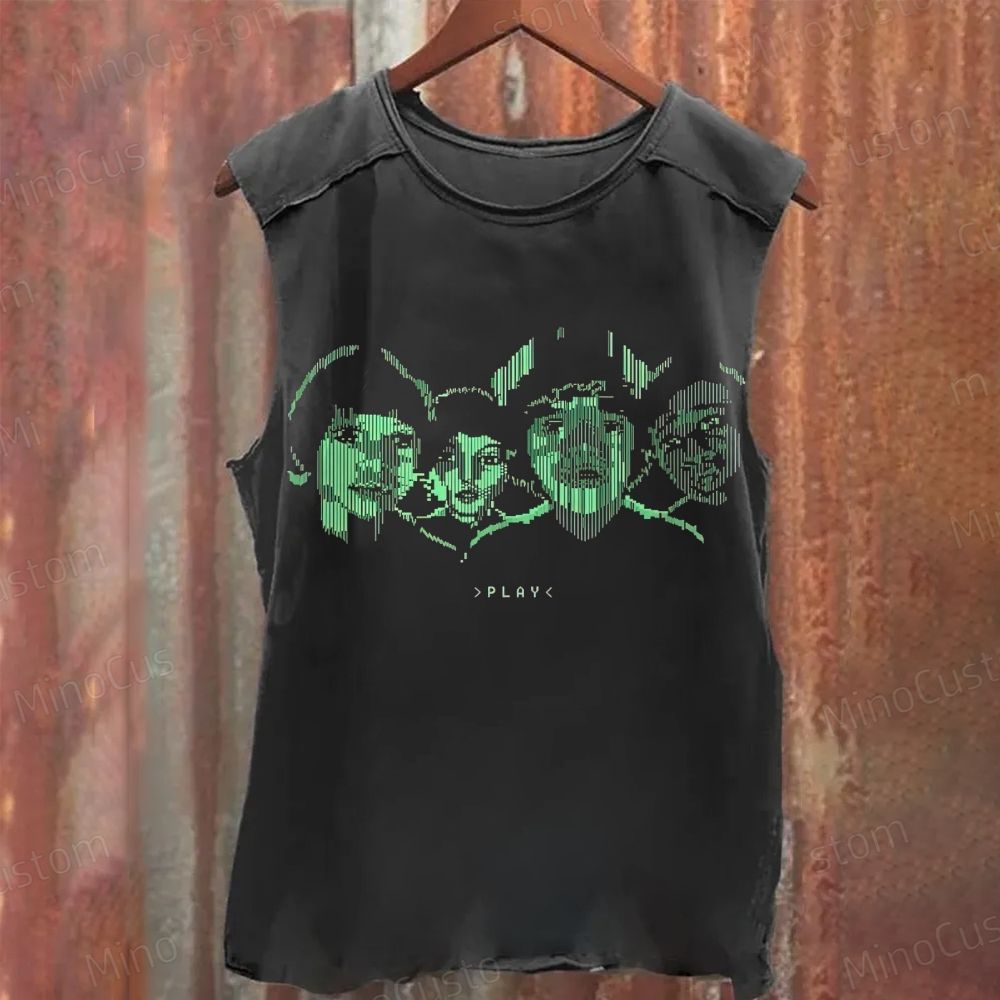 Pixel - Style Graphic Washed Sleeveless Tank Top