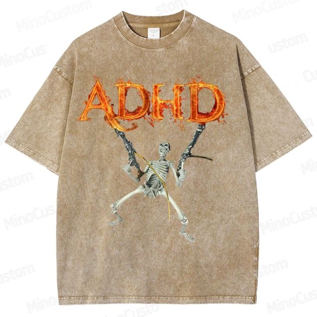 ADHD Skeleton Fire ADHD  Washed T-Shirt 