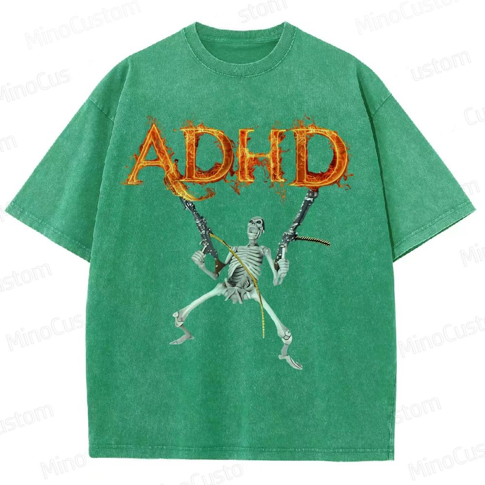 ADHD Skeleton Fire ADHD  Washed T-Shirt 