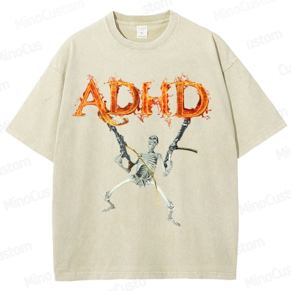 ADHD Skeleton Fire ADHD  Washed T-Shirt 