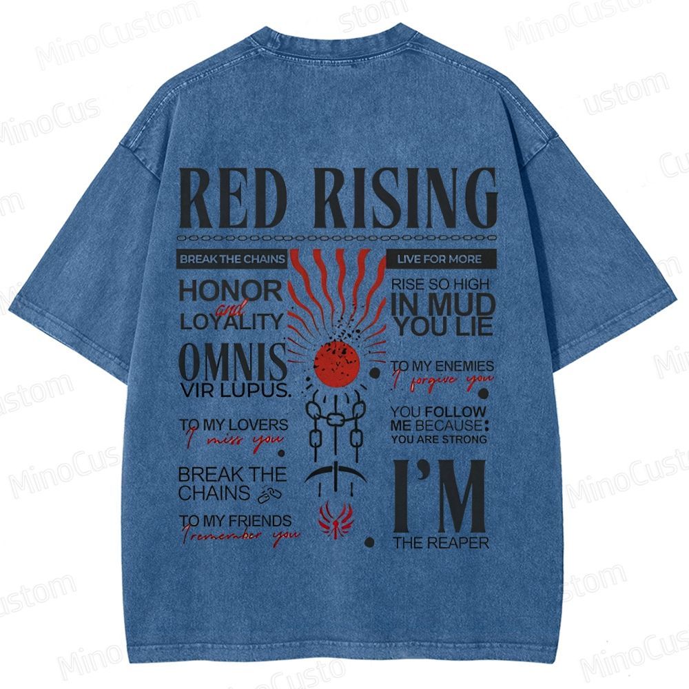 "Red Rising" Inspired Graphic Washed T - Shirt
