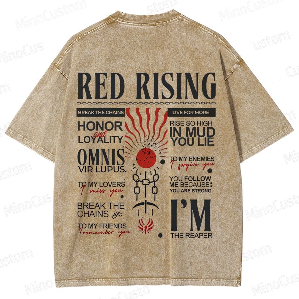 "Red Rising" Inspired Graphic Washed T - Shirt