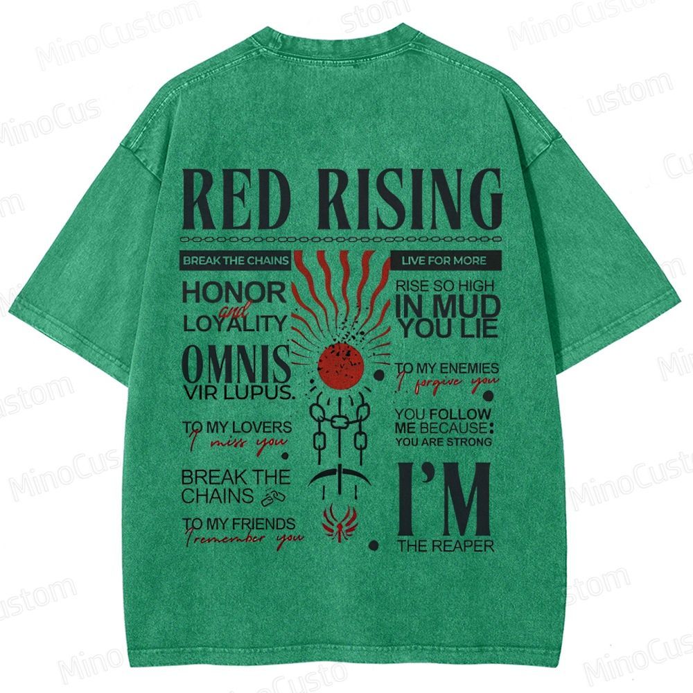 "Red Rising" Inspired Graphic Washed T - Shirt