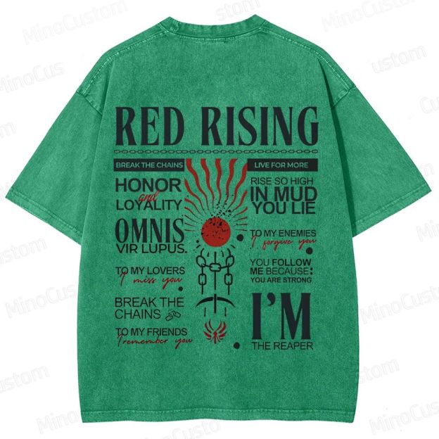 "Red Rising" Inspired Graphic Washed T - Shirt