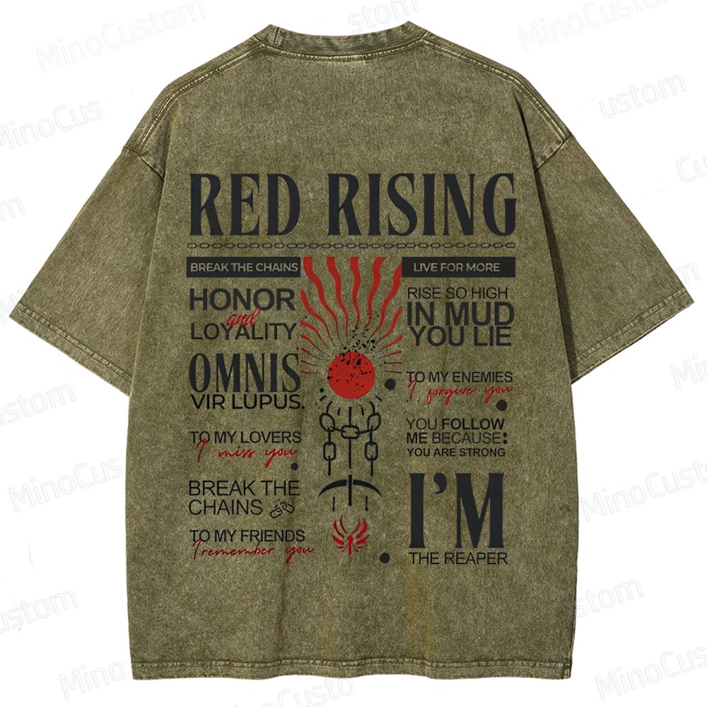 "Red Rising" Inspired Graphic Washed T - Shirt