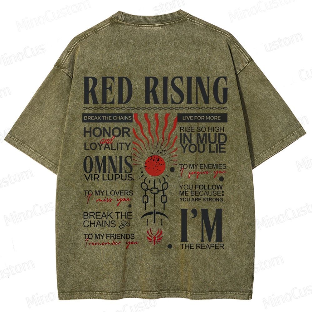"Red Rising" Inspired Graphic Washed T - Shirt