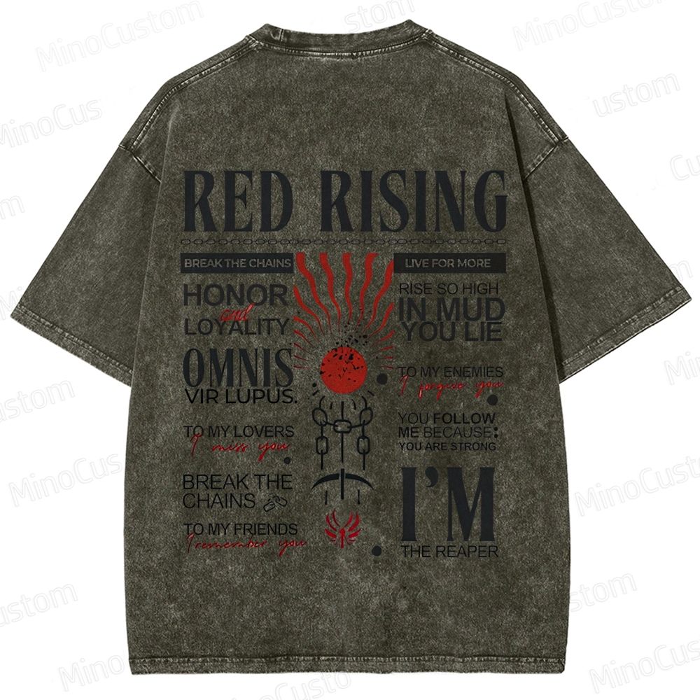 "Red Rising" Inspired Graphic Washed T - Shirt