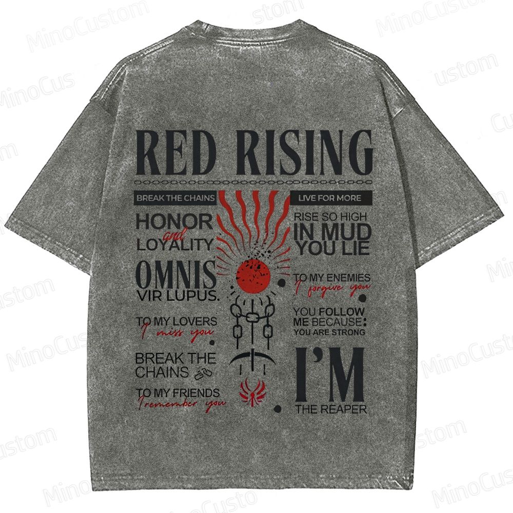 "Red Rising" Inspired Graphic Washed T - Shirt