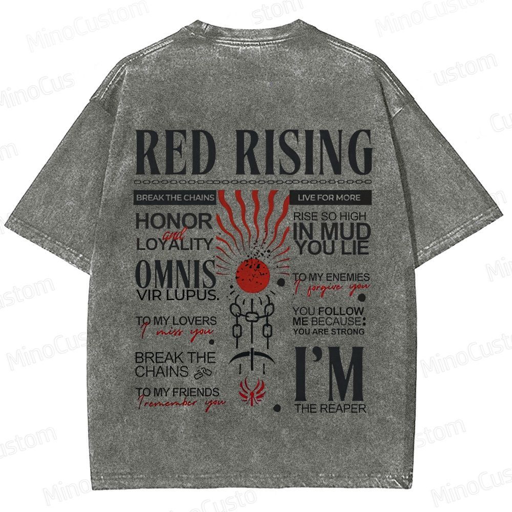 "Red Rising" Inspired Graphic Washed T - Shirt