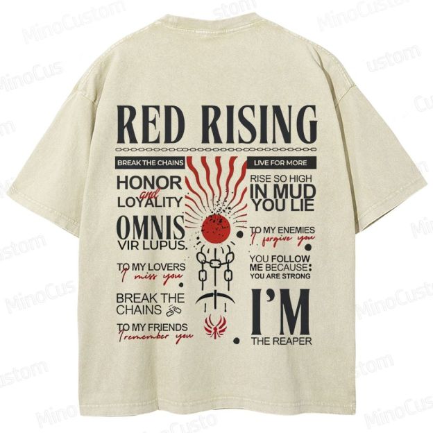 "Red Rising" Inspired Graphic Washed T - Shirt