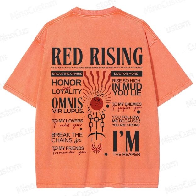 "Red Rising" Inspired Graphic Washed T - Shirt