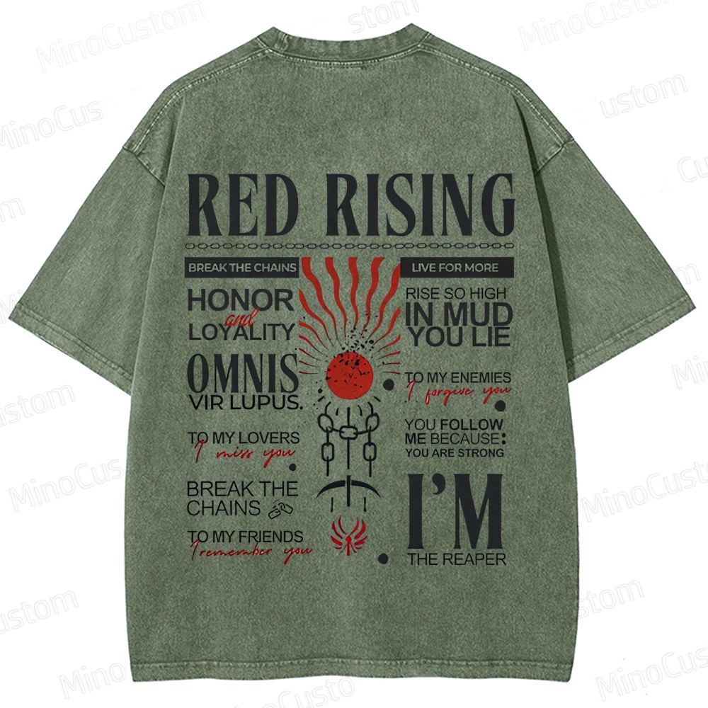 "Red Rising" Inspired Graphic Washed T - Shirt