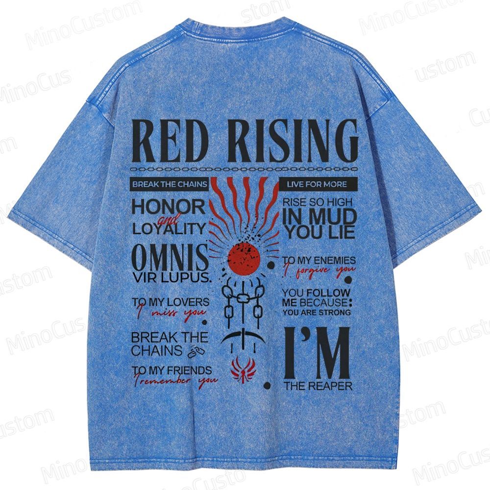 "Red Rising" Inspired Graphic Washed T - Shirt