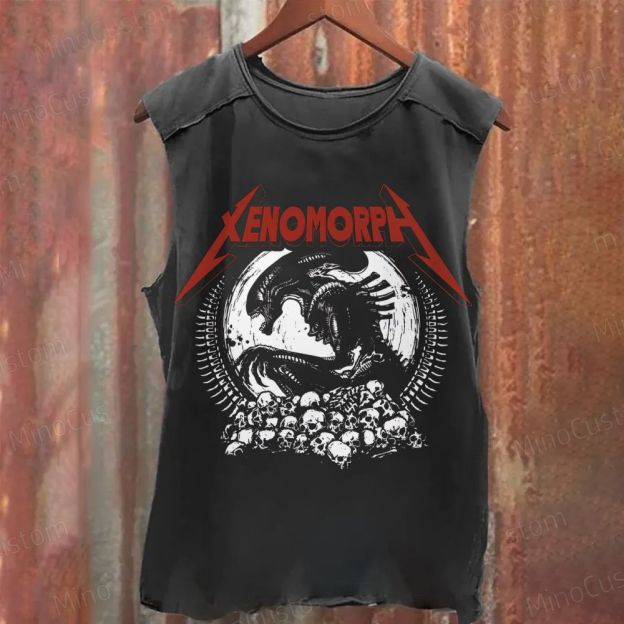 "Alien" Xenomorph Graphic Washed Sleeveless Tank Top