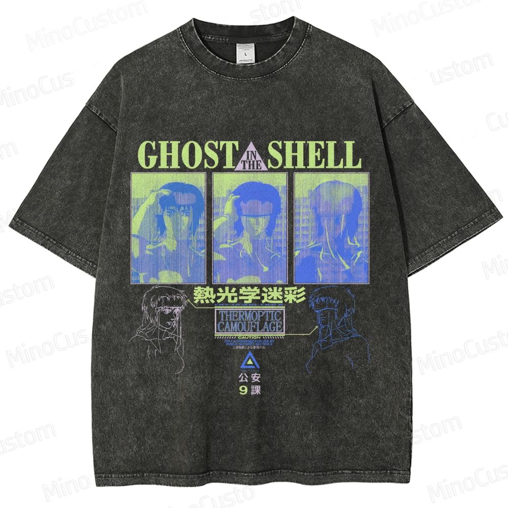 "Ghost in the Shell" Inspired Graphic Washed T - Shirt