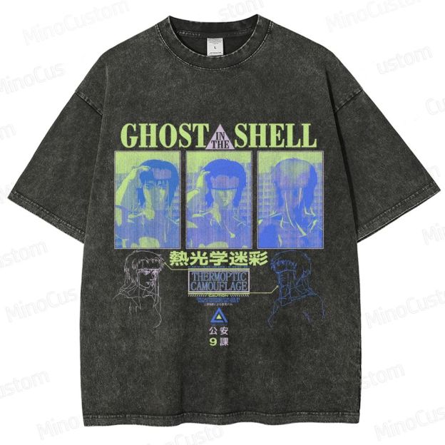 "Ghost in the Shell" Inspired Graphic Washed T - Shirt