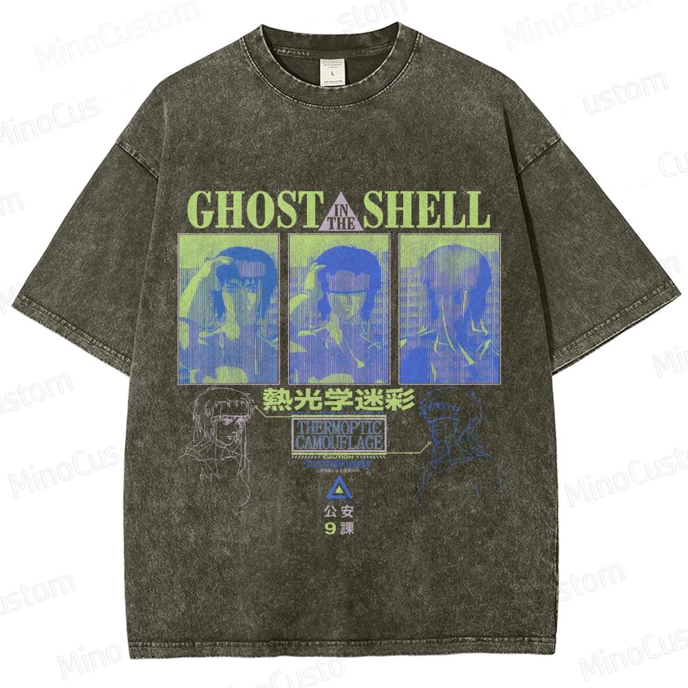 "Ghost in the Shell" Inspired Graphic Washed T - Shirt