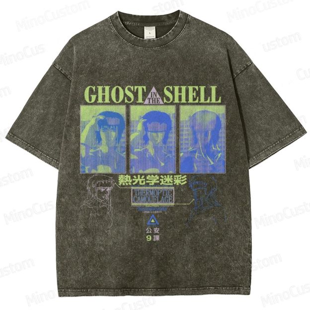 "Ghost in the Shell" Inspired Graphic Washed T - Shirt