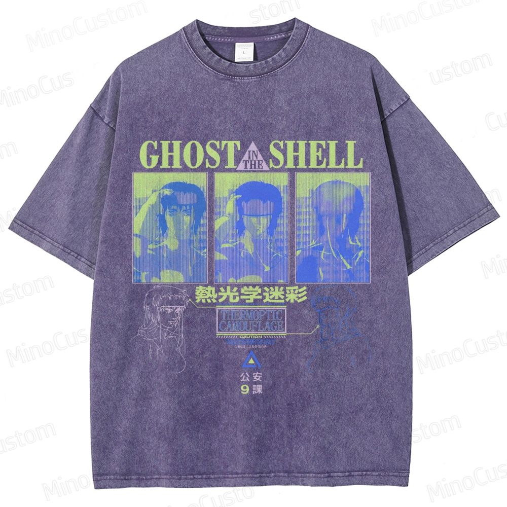 "Ghost in the Shell" Inspired Graphic Washed T - Shirt