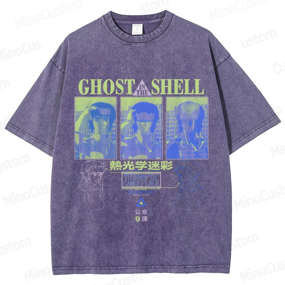 "Ghost in the Shell" Inspired Graphic Washed T - Shirt