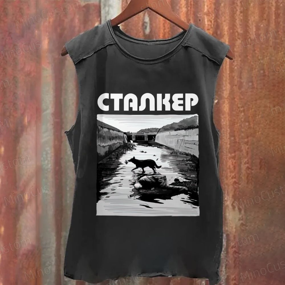 "STALKER" Themed Washed Sleeveless Tank Top