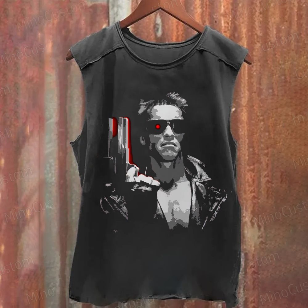 "Terminator" Themed Washed Sleeveless Tank Top