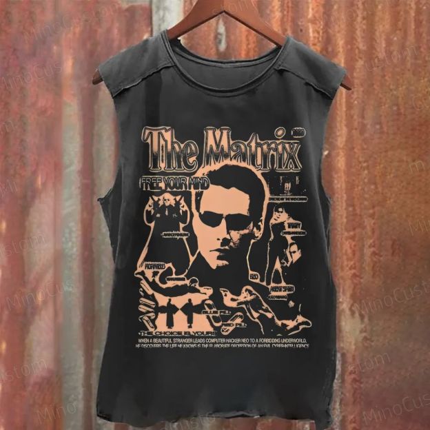 "The Matrix" Themed Washed Sleeveless Tank Top