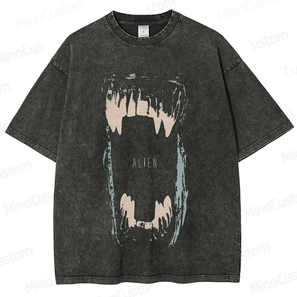 Alien Monster Mouth Washed T - shirt